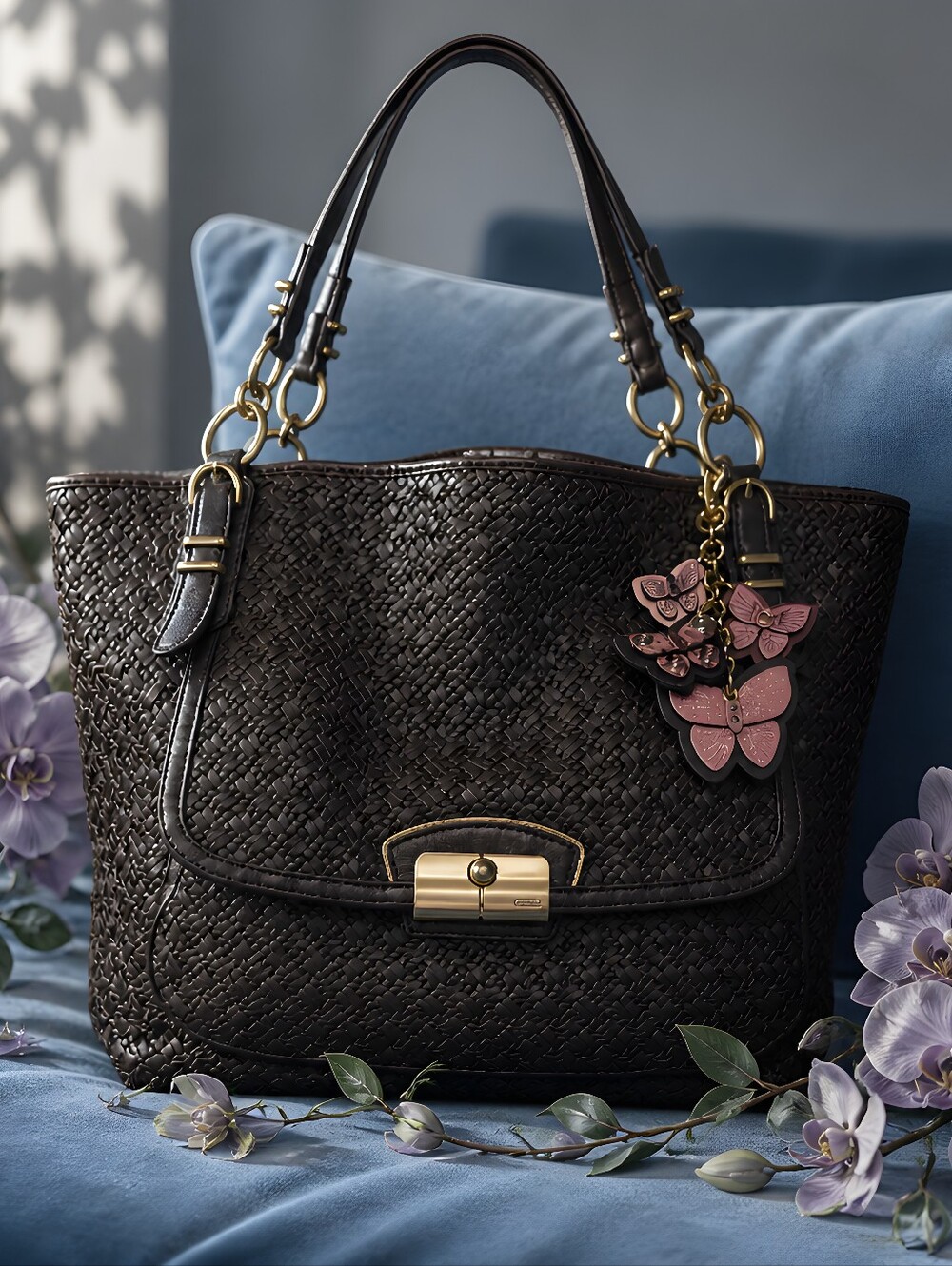 HTF XL COACH LTD ED LUX ELEVATED KNOT WEAVE KRISTEN w/COACH CHARM